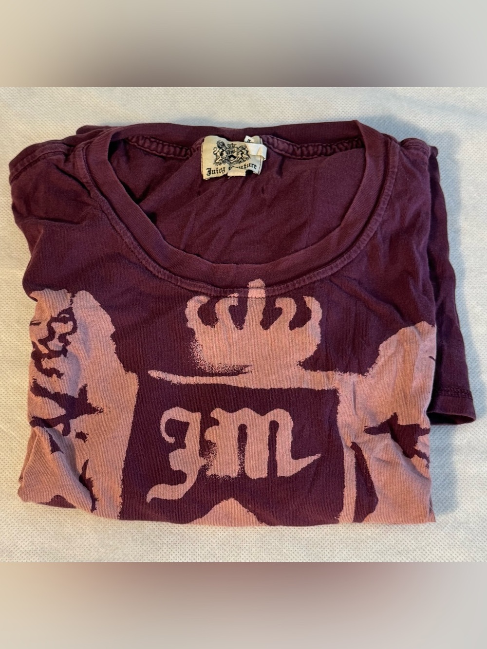 Juicy Couture Burgundy with Pink Graphic Crest T-Shirt XXL Y2K Style Made in USA - Picture 4 of 5